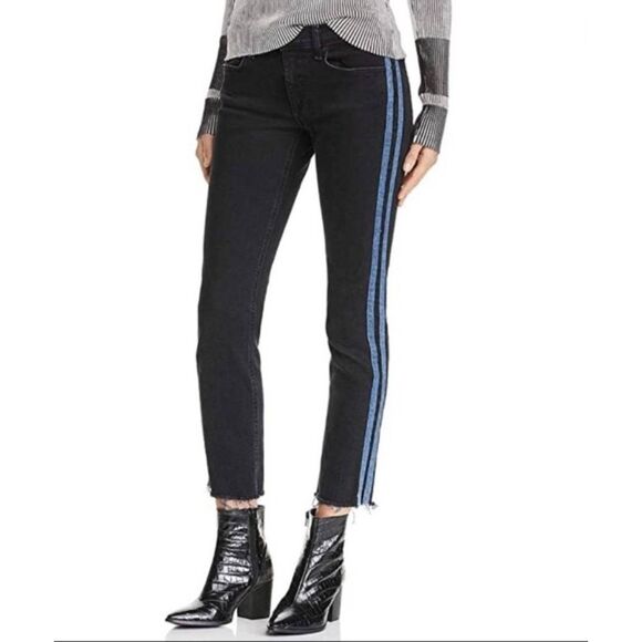 Rag & bone Black Dre Denim Stripe Crop Jeans Size 23 - Picture 1 of 7